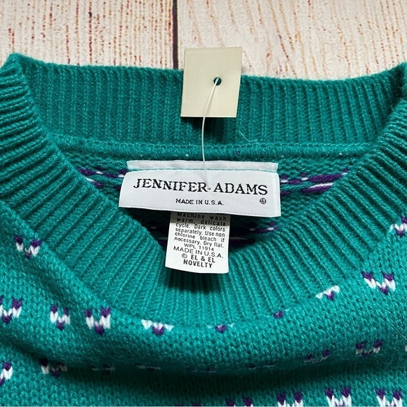 Vintage Aqua Blue Teddy Bear Acrylic Sweater Medium with tags - Picture 2 of 7